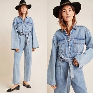 Agolde Light Blue Denim Jumpsuit with Tie Waist